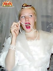 Absolutely vicious bride lifts her wedding-dress and stuffs her horny slit with a toy